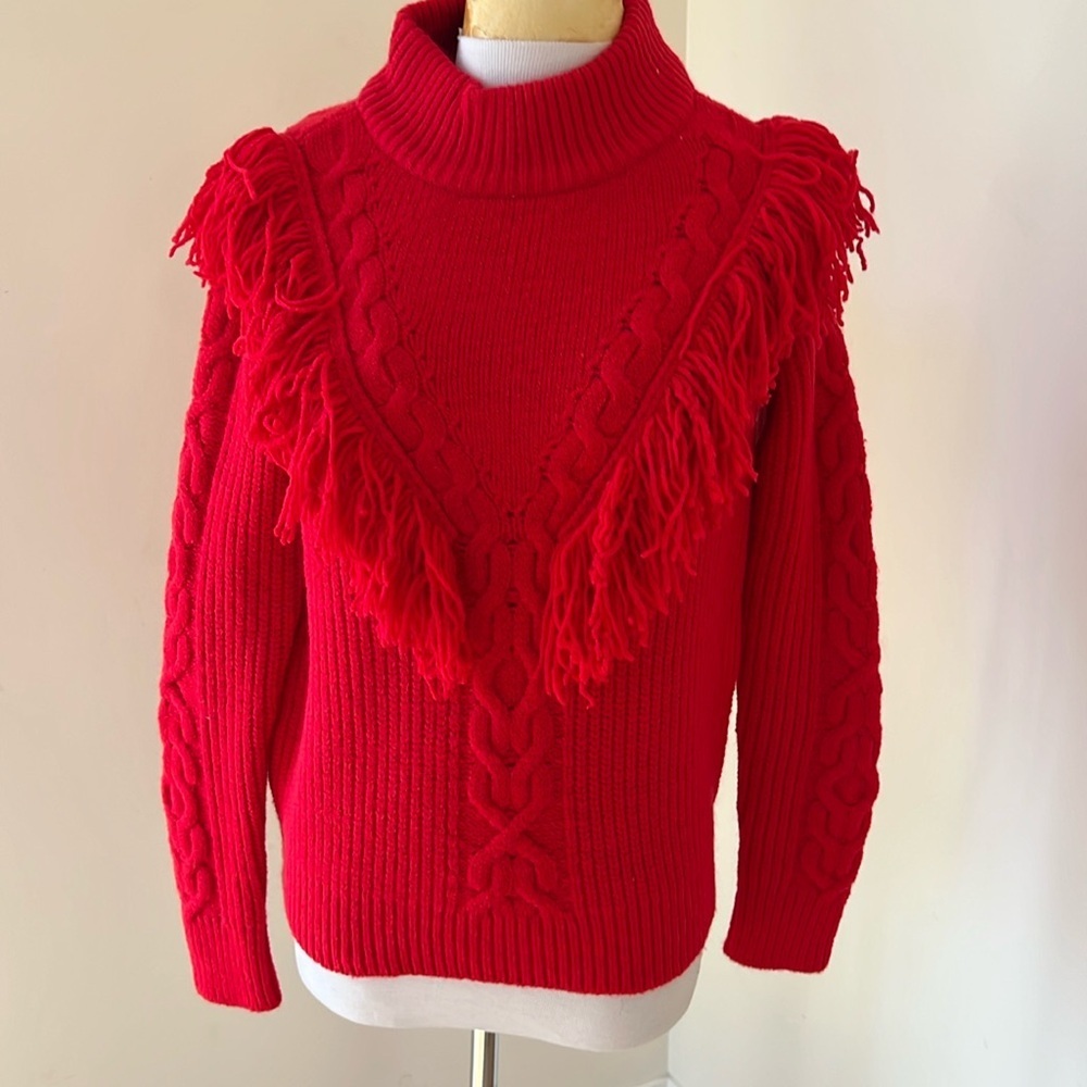 New! Tuckernuck XS red fringe wool blend sweater.